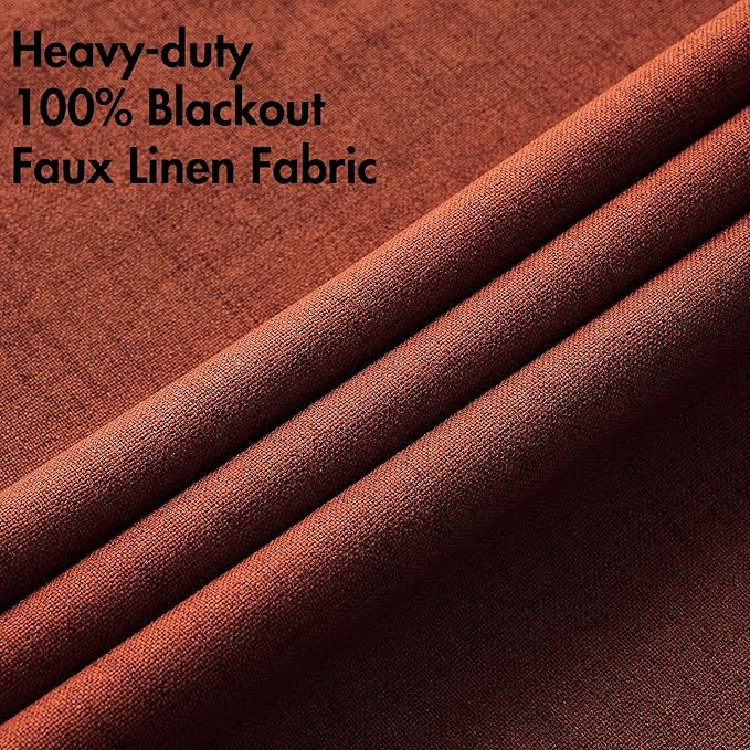 MIULEE Linen Curtains for Bedroom 100% Blackout Thermal Insulated Burnt Orange - Image 5