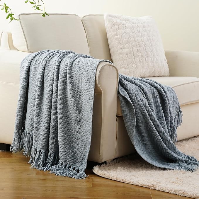 BATTILO HOME Bluish Grey Chenille Throw Blanket - Image 3