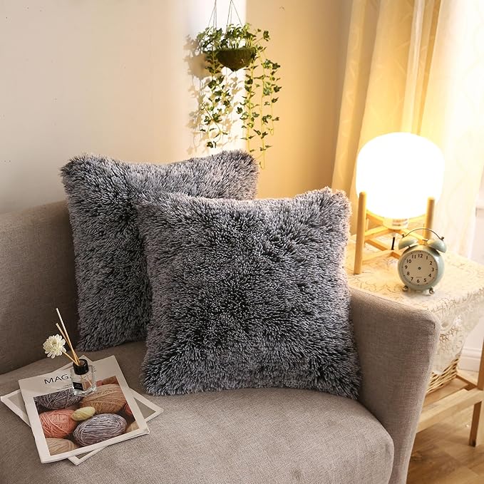 XeGe Cozy Faux Fur Throw Pillow Covers, Zippered Fluffy Cushion Covers by XeGe