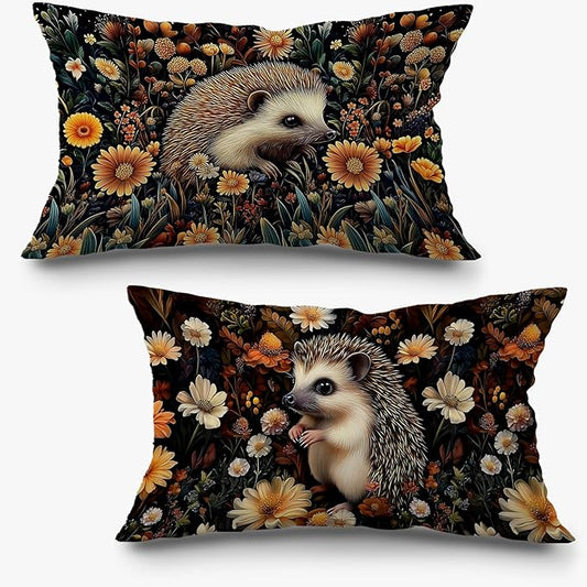 Vintage Moody Floral Hedgehog Pillow Covers 12x20 Set of 2, Dark Cottagecore by Exqcom