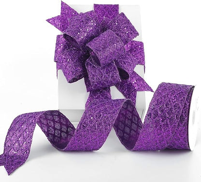 HUIHUANG Purple Wired Ribbon for Christmas Tree 2.5 inch Purple Glitter Diamond - Image 7