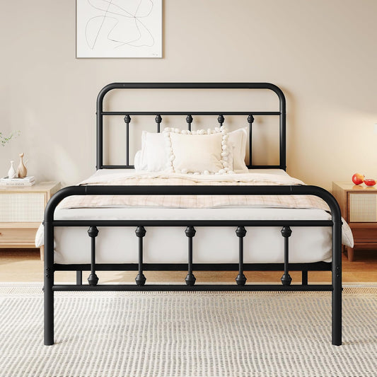 zunatu twin size metal bed frame, victorian style, main product view