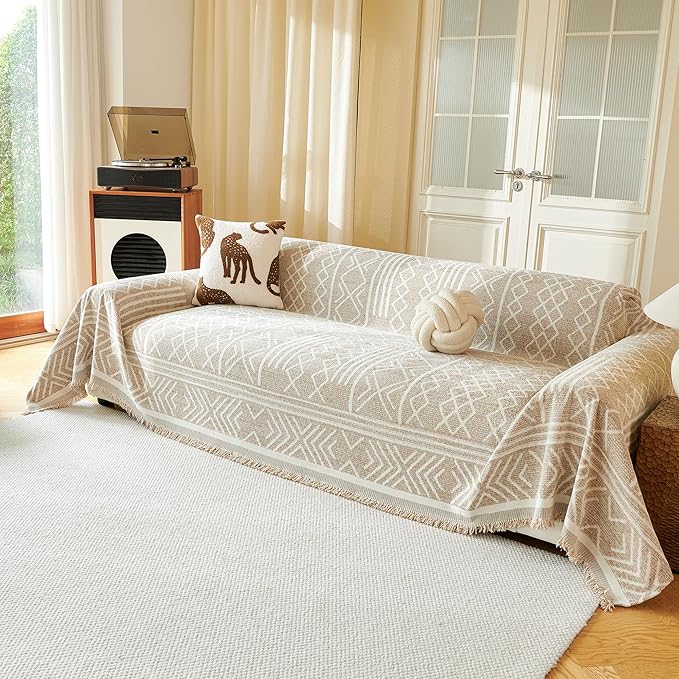 MEETSKY Boho Couch Cover Sofa Covers, Chenille Geometric Khaki Couch Covers - Image 2