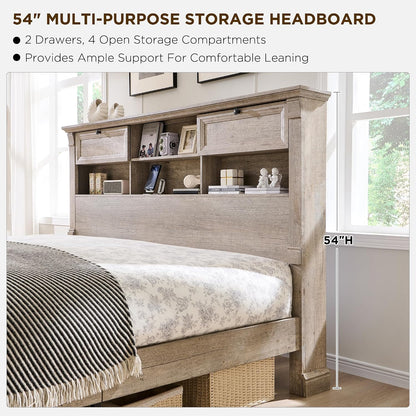 farmhouse wood king size bed frame with 54", side view