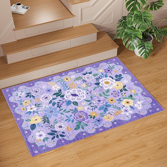 DUKINO 4x6 Area Rug, Lightweight Non Slip Washable Floral Rug, Indoor Low Pile - Image 8