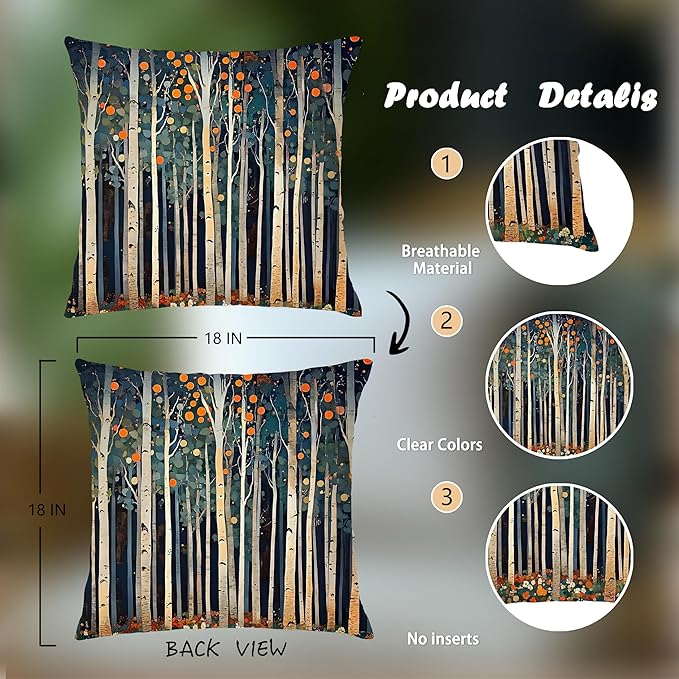 Rustic William Morris Inspired Autumn Forest Decor Pillow Covers 18x18 - Image 2