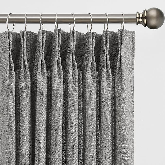 Grey Pinch Pleated Curtains 90 Inches Long 2 Panels, Soft Linen Textured Window - Image 7