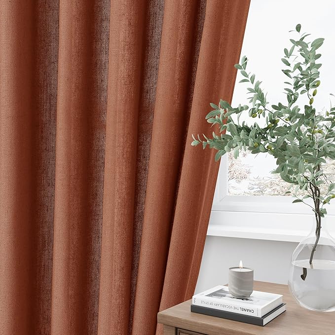 Terracotta Pinch Pleat Linen Curtains 108 Inch Length 2 Panels Set - Image 5