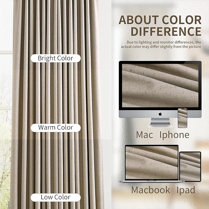 Pinch Pleated Linen 100% Blackout Curtains 108 Inches Long Floor to Ceiling - Image 9