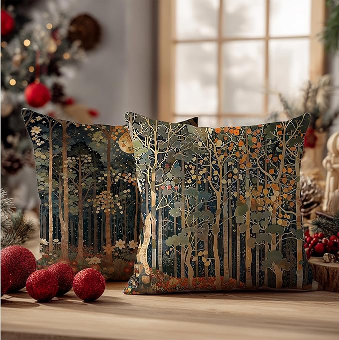 Rustic William Morris Inspired Autumn Forest Decor Throw Pillow Covers 18x18 - Image 6