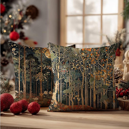 Rustic William Morris Inspired Autumn Forest Decor Throw Pillow Covers 18x18 - Image 6