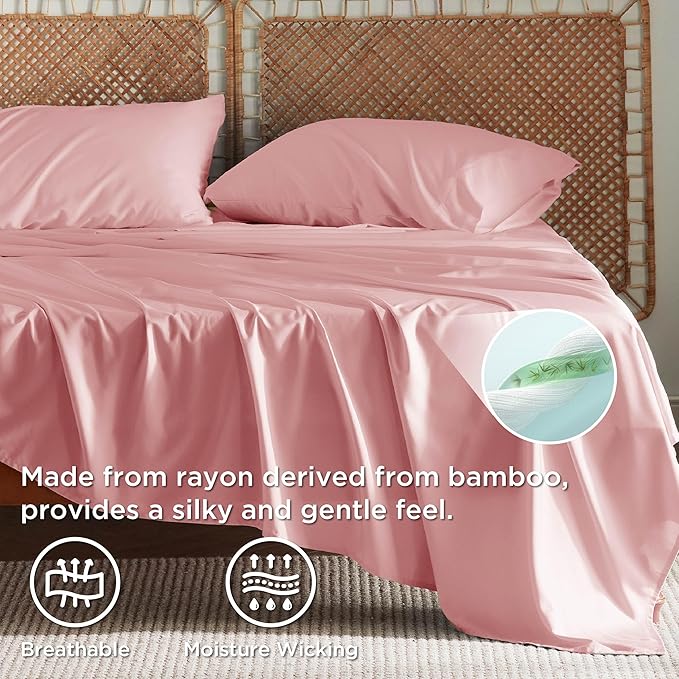 Bedsure Queen Sheet Set, Rayon Derived from Bamboo, Cooling Sheets, Breathable - Image 3