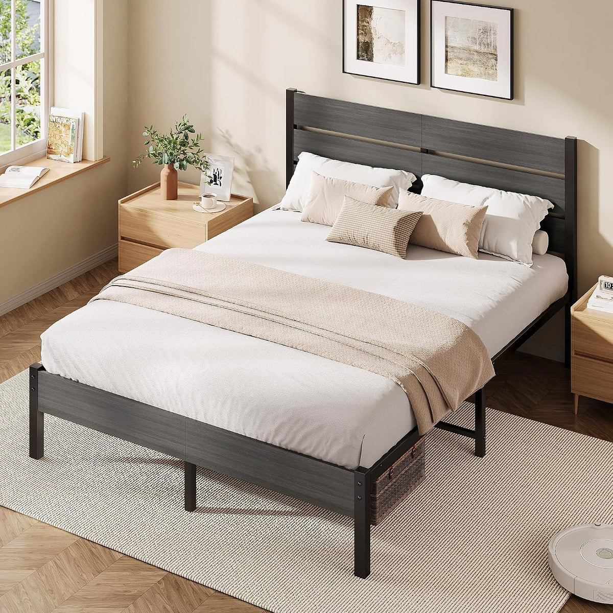 fluest queen bed frame with headboard and footboard, close-up detail