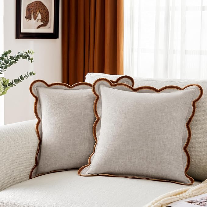 Beige Scalloped Pillow Cover Pack of 2 Spring Chenille Decorative Throw Pillow by Ohocut