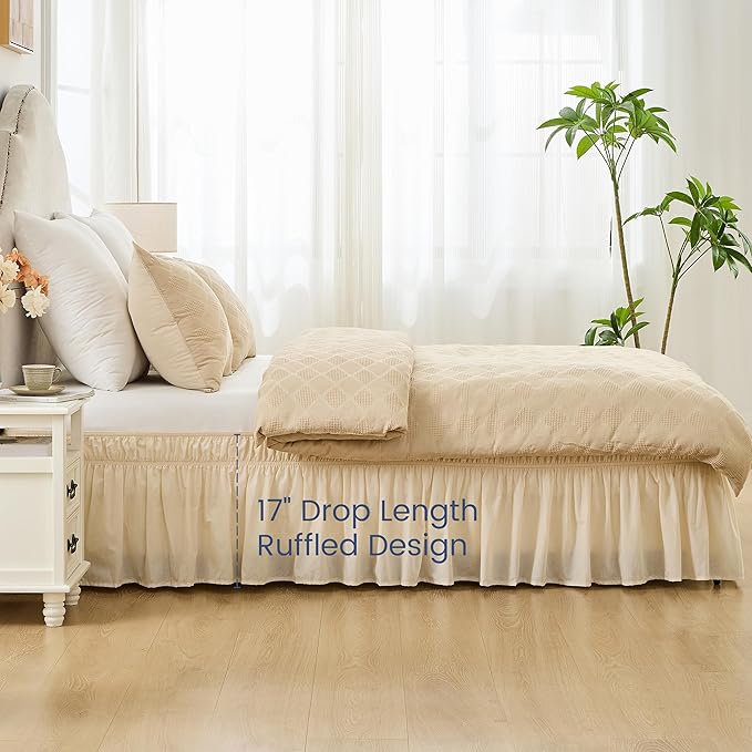 BISELINA Wrap Around Bed Skirts 17" Drop, Cotton Adjustable Elastic Dust - Image 5