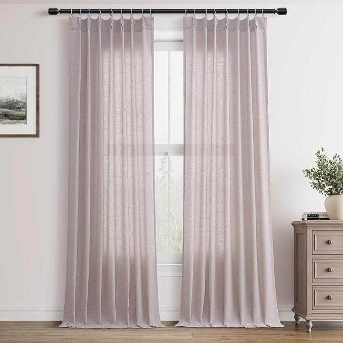 Champagne Pinch Pleat Linen Curtains 120 Inch Length 2 Panels Set by Aersas
