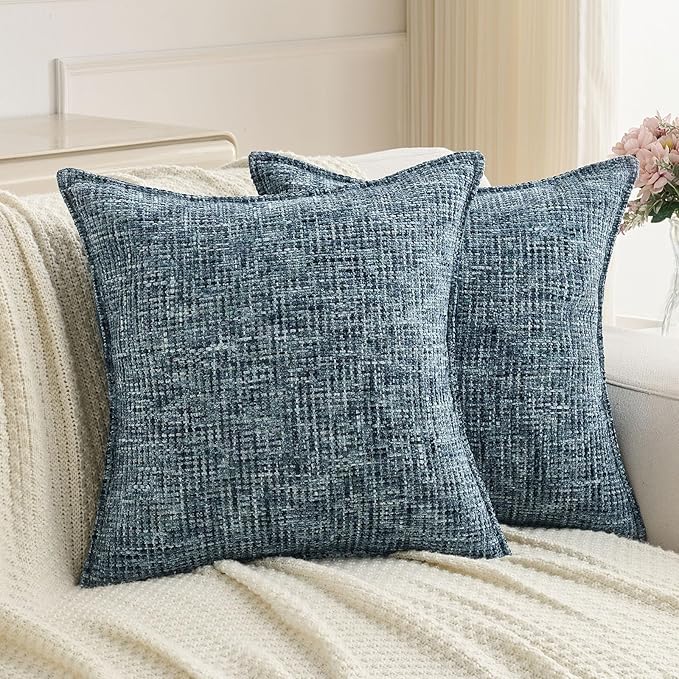 FUTEI Navy Decorative Throw Pillow Covers 26x26 Inch Set of 3, Soft Chenille by FUTEI