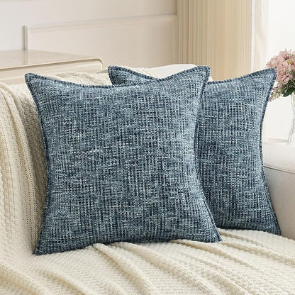 FUTEI Navy Decorative Throw Pillow Covers 24x24 Inch Set of 3, Soft Chenille by FUTEI