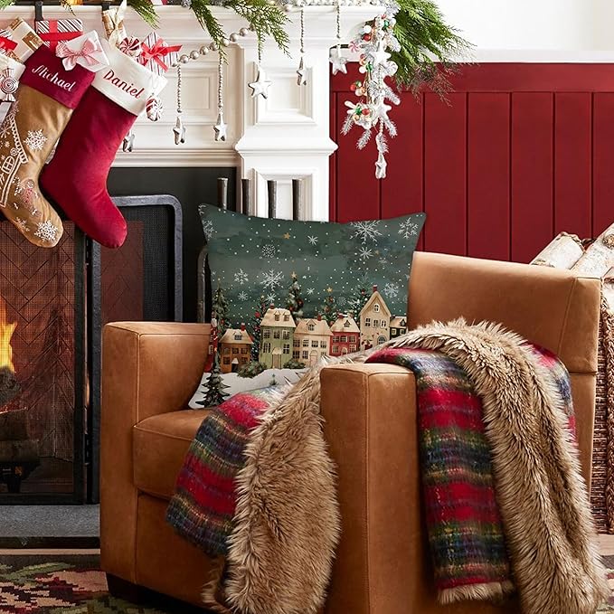 Winter Decorative Rectangle Pillow Cover 20 x 20, Wonderland Forest House - Image 5
