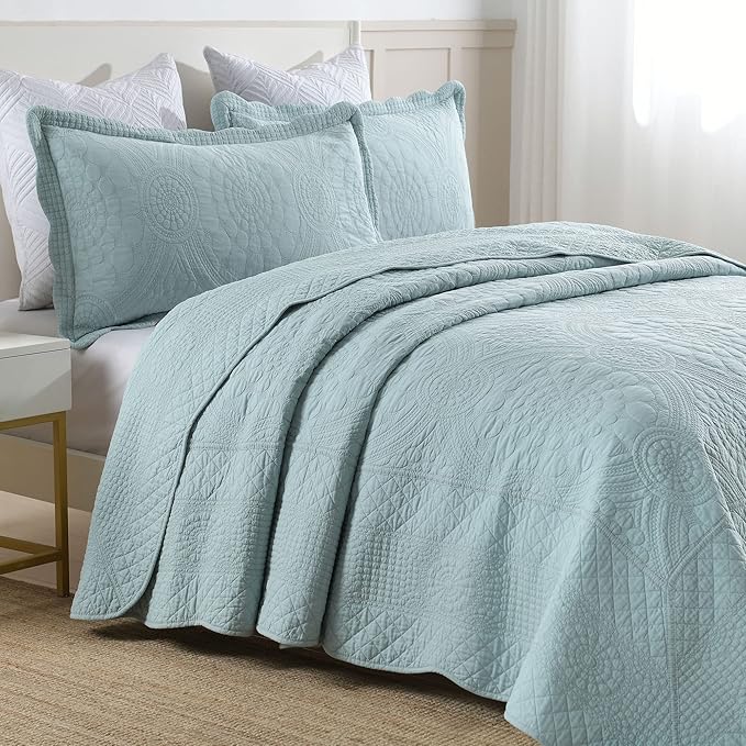 MarCielo 3-Piece 100% Cotton Oversized Bedspread Lightweight Quilt Coverlet - Image 3