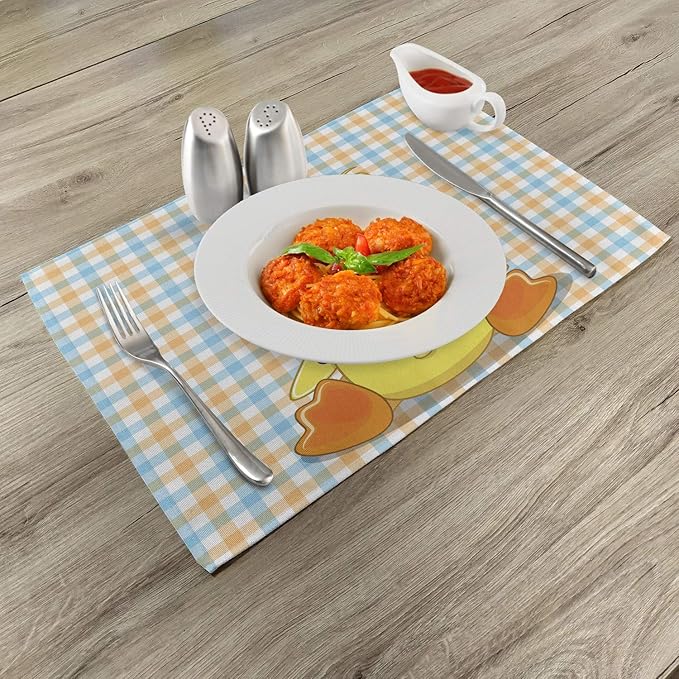 Ambesonne Cartoon Place Mats Set of 4, Hipster Boho Duck Dotted Bow Cool Free - Image 2