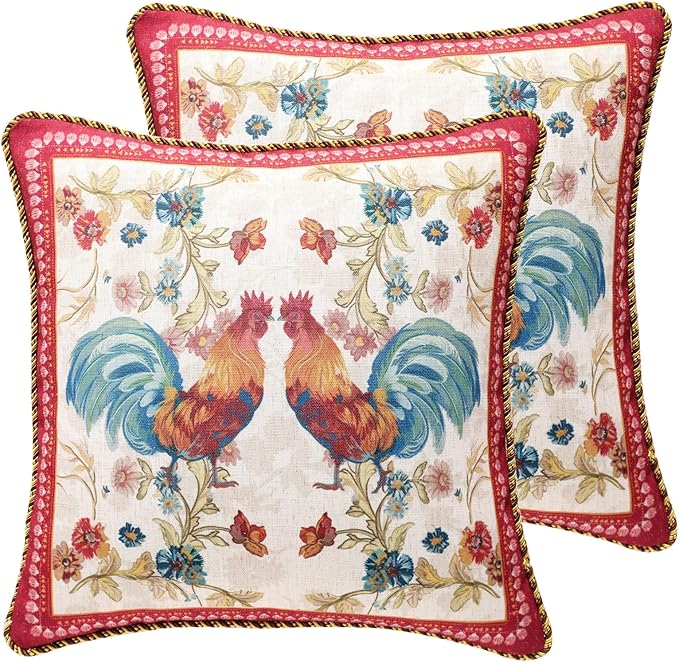 patdrea Designer Pack of 2 Square Throw Pillow Covers, Farmhouse Red Linen by Welcometopatdrea