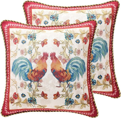 patdrea Designer Pack of 2 Square Throw Pillow Covers, Farmhouse Red Linen by Welcometopatdrea