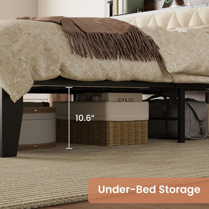 anctor queen bed frame with headboard & charging, side view
