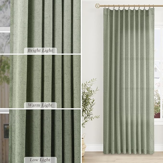 Sage Green Pinch Pleated Semi Sheer Curtains 108 Inches long - Image 4