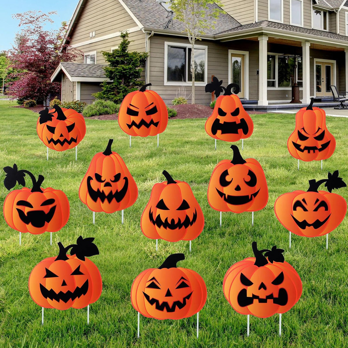 Barydat 12 Pcs Halloween Yard Signs Pumpkin Yard Stakes Decoration Outdoor Decorations with Stakes for Halloween Outdoor Lawn Garden Prop Home Party Decor