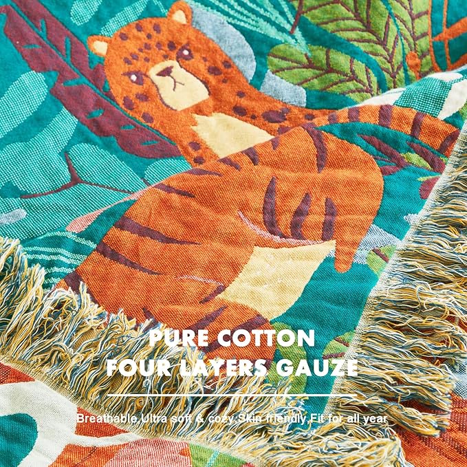 MSGKV Throw Blanket for Bed Cotton Animals Twin Size Couch Blanket 60"x80" - Image 7