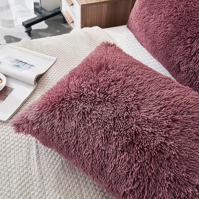 Uhamho Set of 2 Standard Pillowcases Faux Fur Throw Pillow Covers Queen Size - Image 4