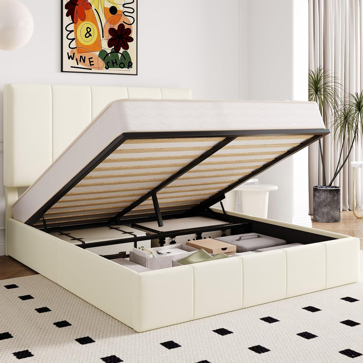 allewie full size velvet lift up hydrualic storage, main product view