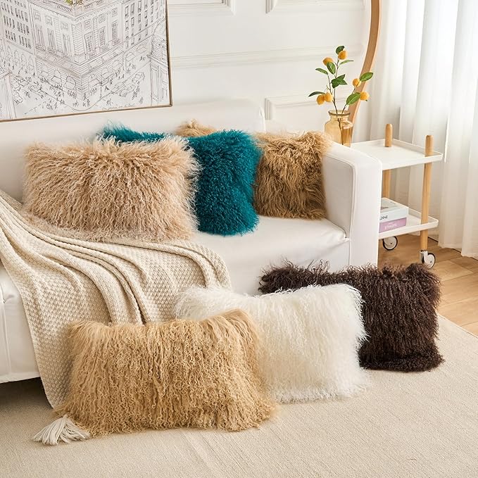 Genuine Mongolian Lamb Fur Pillow Cover – 12"x20" Rectangular Cushion Case – - Image 9