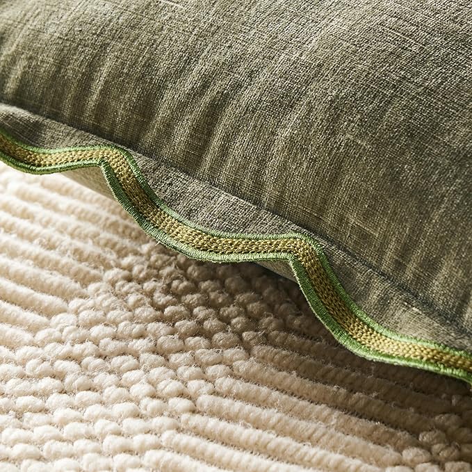 Sage Green Scalloped Pillow Cover Pack of 2 Spring Chenille Decorative Throw - Image 4