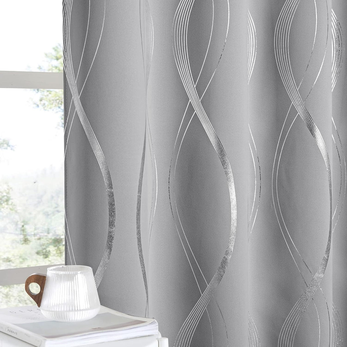 nicetown wave line print blackout curtains 63 inch, main product view