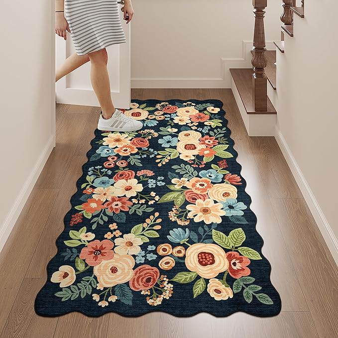 DUKINO 2x4 Washable Runner Rugs, Non Slip Floral Print Entryway Rug - Image 3