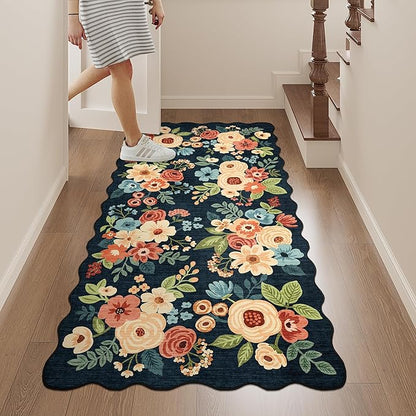 DUKINO 2x4 Washable Runner Rugs, Non Slip Floral Print Entryway Rug - Image 3