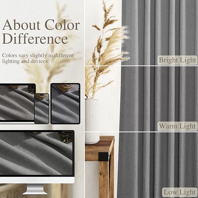 Dark Gery Linen Curtains 90 Inch Length 2 Panel Set - Image 3