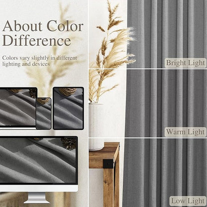 Dark Gery Linen Curtains 90 Inch Length 2 Panel Set - Image 3