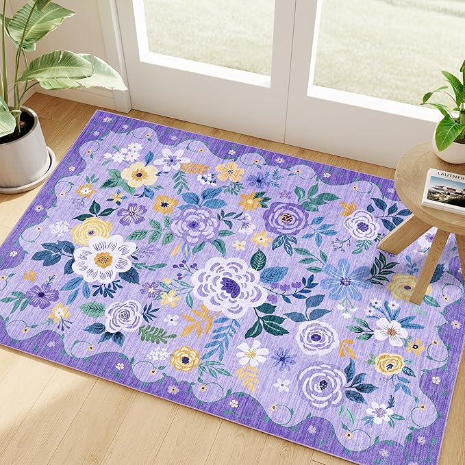 DUKINO 2x3 Rugs for Entryway, Floral Indoor Washable Door Mat, Non Slip Boho by DUKINO
