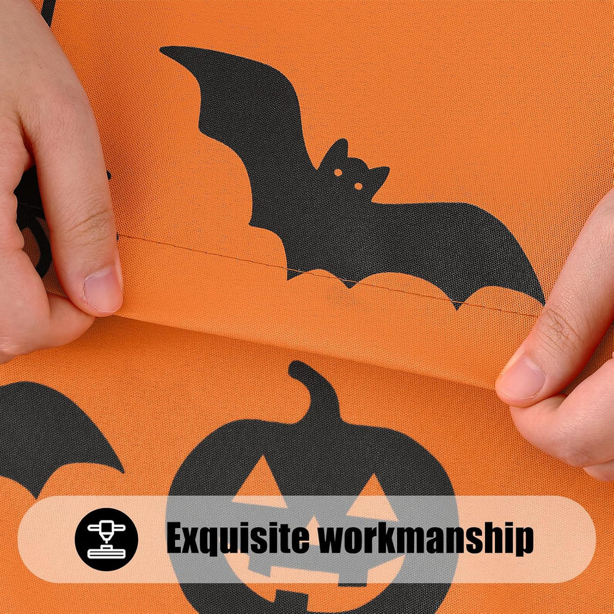Smiry 2 Pack Rectangle Halloween Table Cloth, Waterproof Elastic Fitted Tablecloths, Washable Polyester Rectangular Patio Table Cover for Autumn Harvest Parties (Bat Pumpkin, 30"x96")