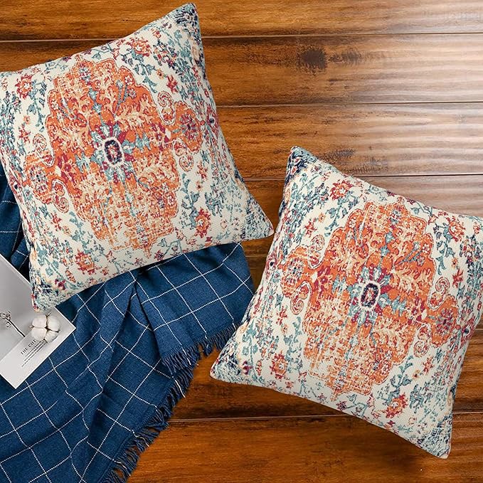 Throw Pillow Covers Boho Orange Pillow Covers 16x16 Inch Set of 2 Rug Boho - Image 6