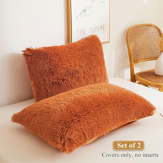 XeGe Faux Fur Fluffy Pillow Cases, Plush Shaggy Pillow Shams, Ultra Soft Furry - Image 2