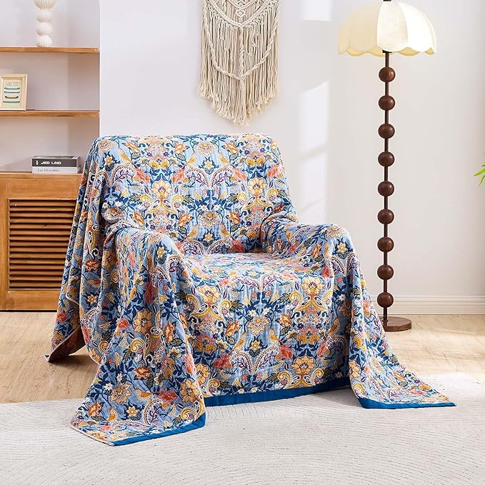 Boho Throw Blanket for Bed, 100% Cotton Soft Rustic Quilt Fall Blanket - Image 2
