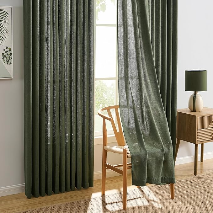 RAIN CITY Olive Green Curtains Pinch Pleated, Linen Curtain 63 Inches Long Semi - Image 6