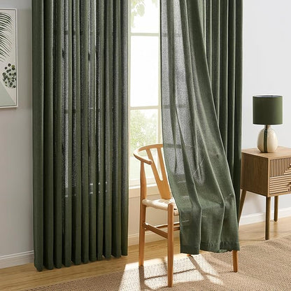 RAIN CITY Olive Green Curtains Pinch Pleated, Linen Sheer Curtain 84 Inches - Image 6