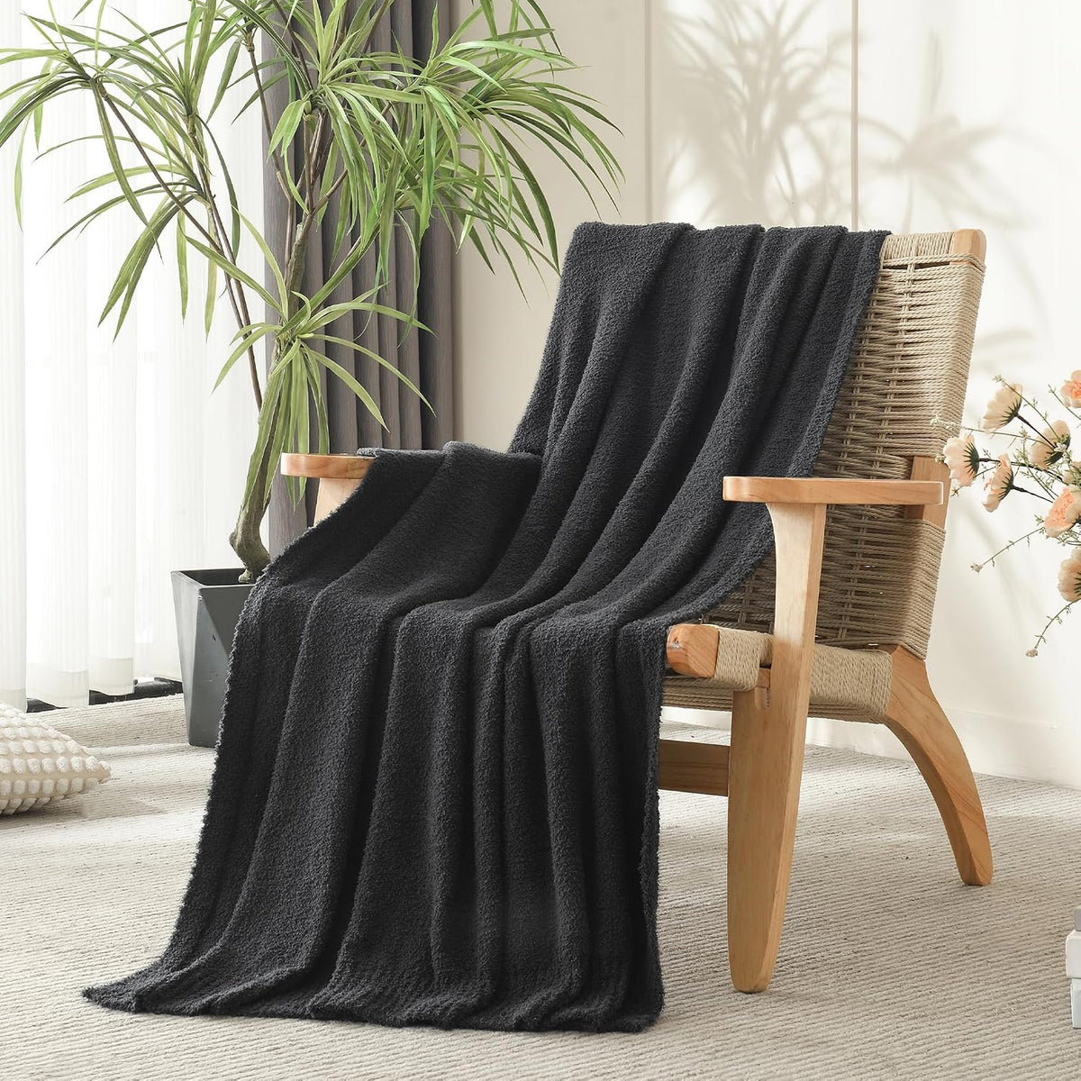 jooja knitted dark grey black throw twin size, main product view