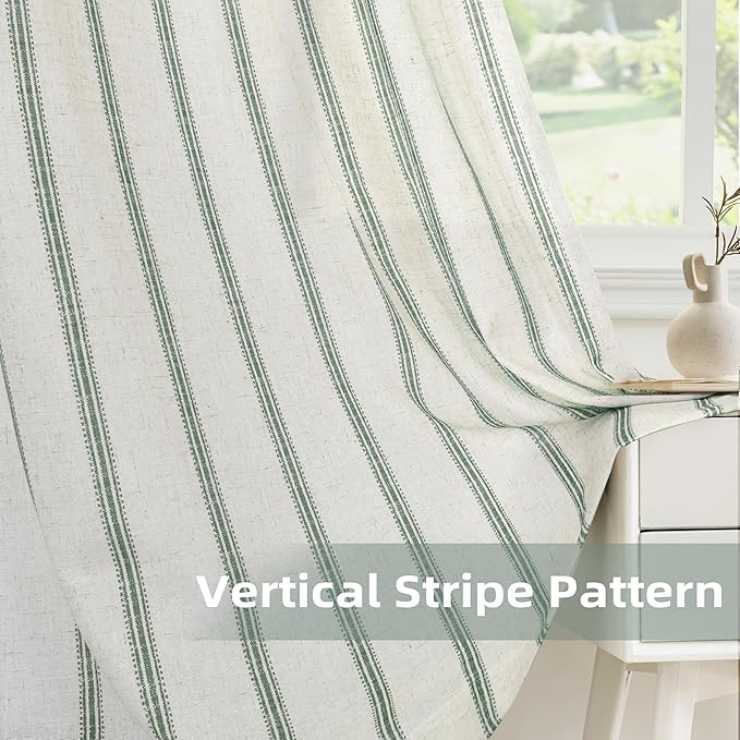 DriftAway Farmhouse Vertical Striped Linen Blend Textured Light Filtering Semi - Image 7