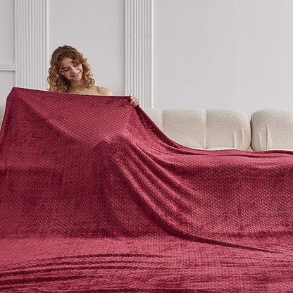 Oversized King Fleece Blanket 120x138 Inches, Seamless Soft Cozy 3D Jacquard - Image 4